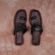 Brown Open Toe Artisan Ethnic Flats