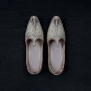 Off White Canvas Pointed Mojari