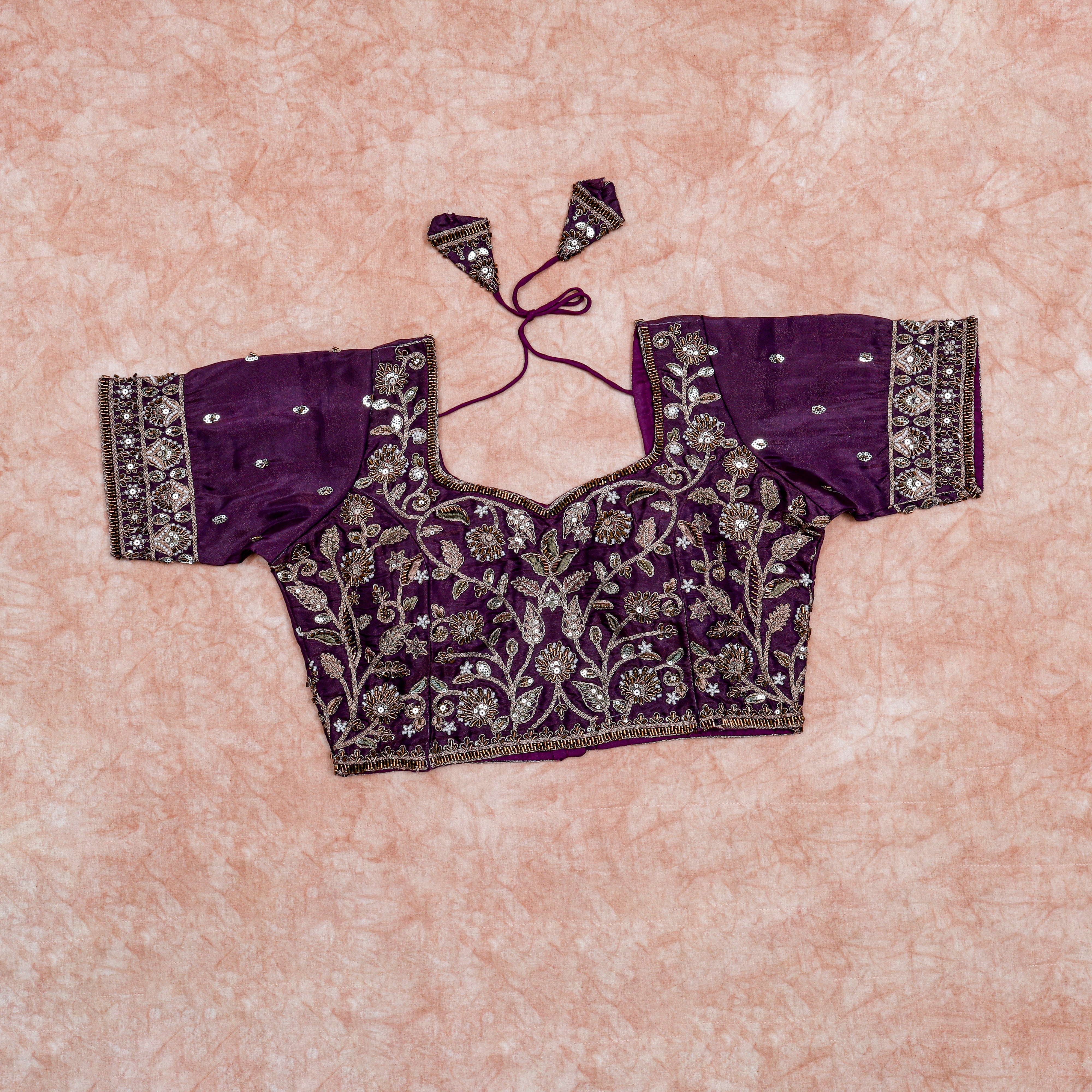 Chic Cosmos Silk Blouse with Notched Neck