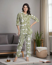 Geo Print Cotton Cord Embroidered Co-Ord Set