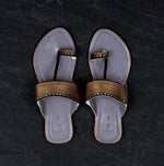Grey Leather Slip On Kolhapuri Flats