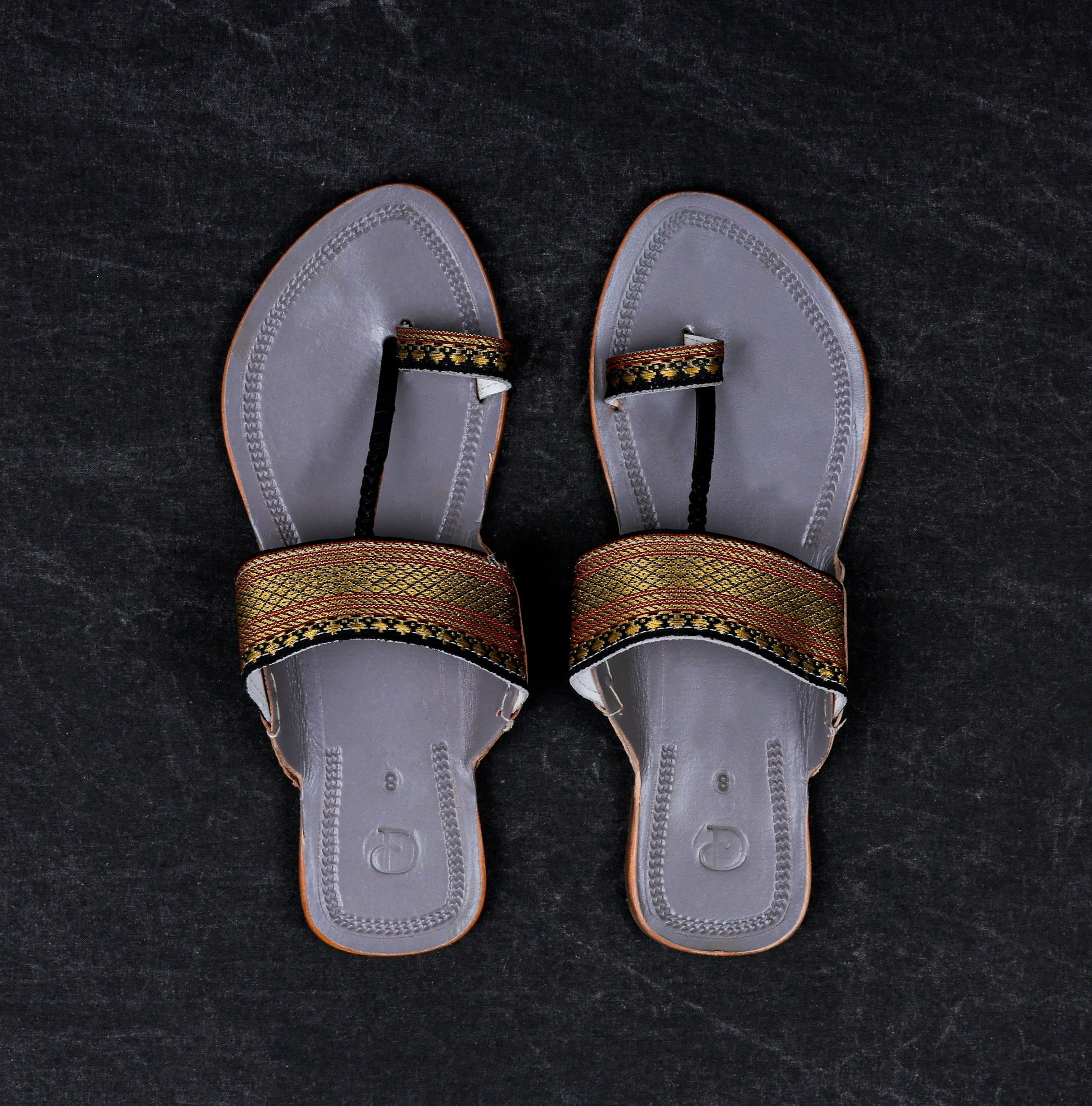 Grey Leather Slip On Kolhapuri Flats