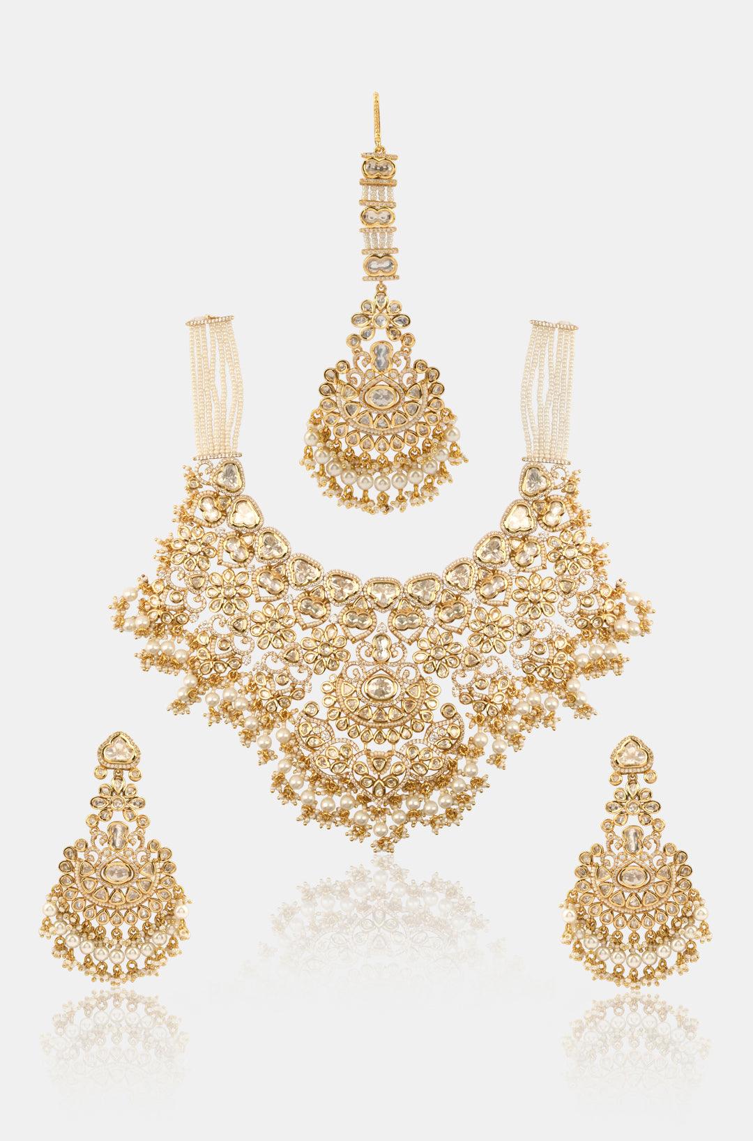 Pearl Cascade Elegance Polki Bridal Set - Dyulokha