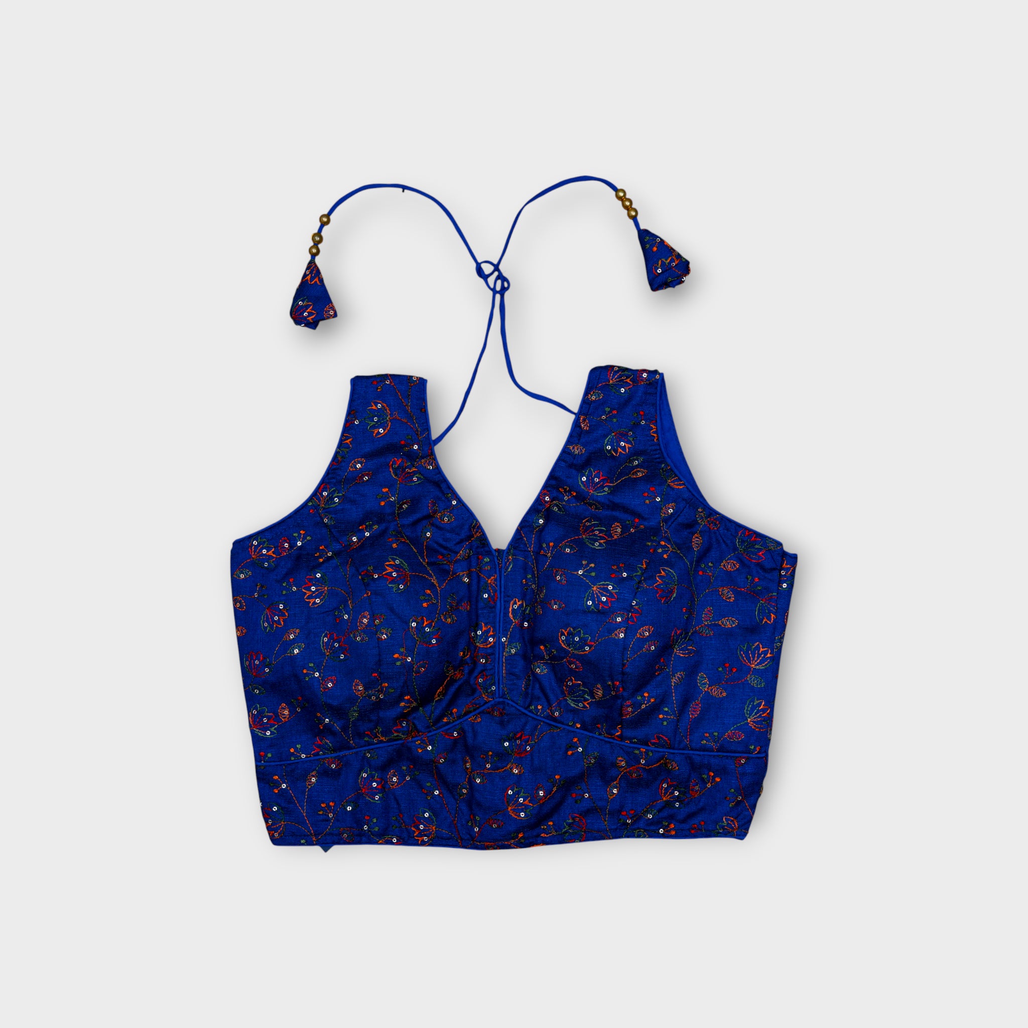 Silk V Neck Embroidered Readymade Blouse