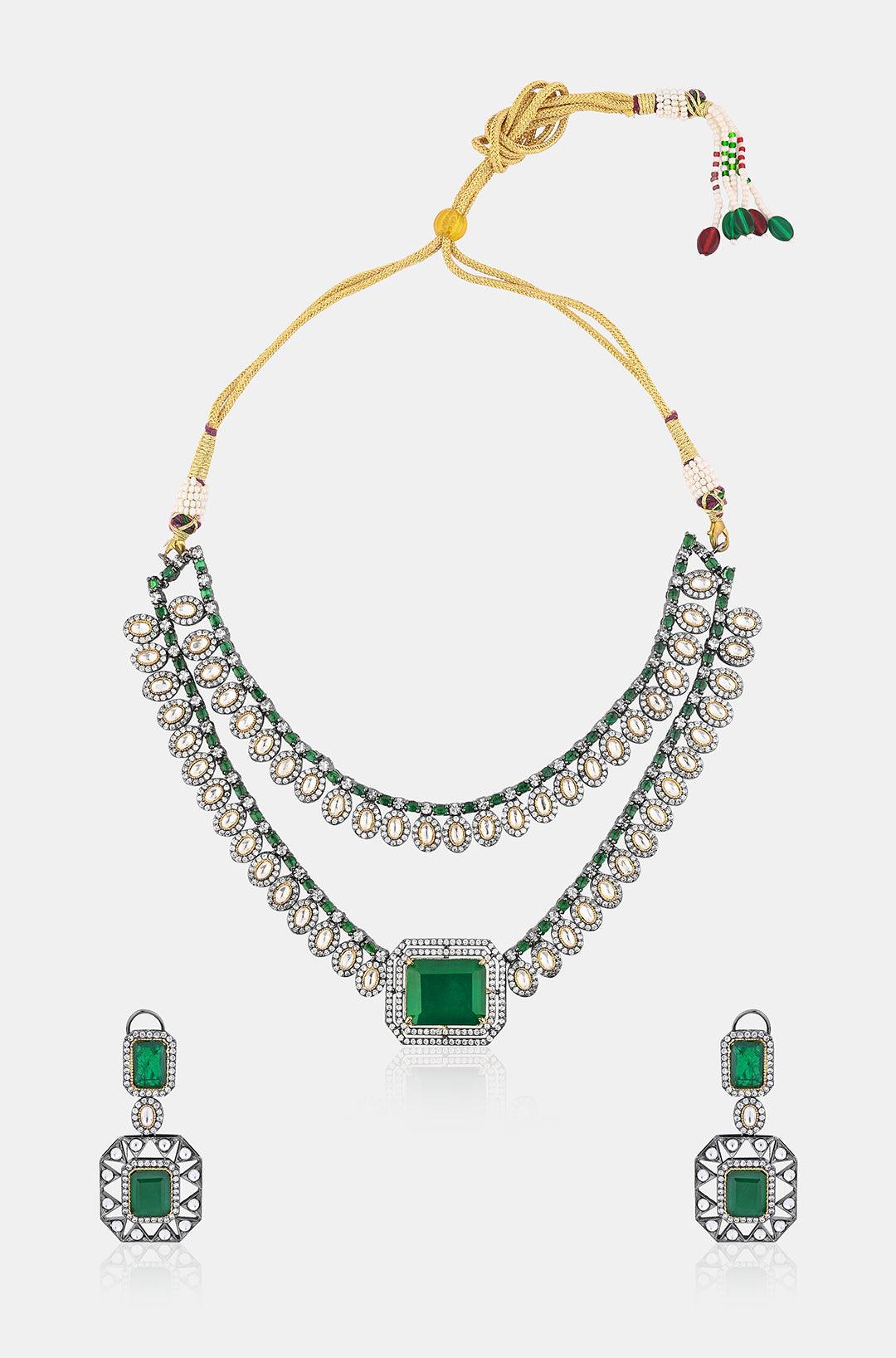 Emerald Majesty Victorian Polki Set - Dyulokha