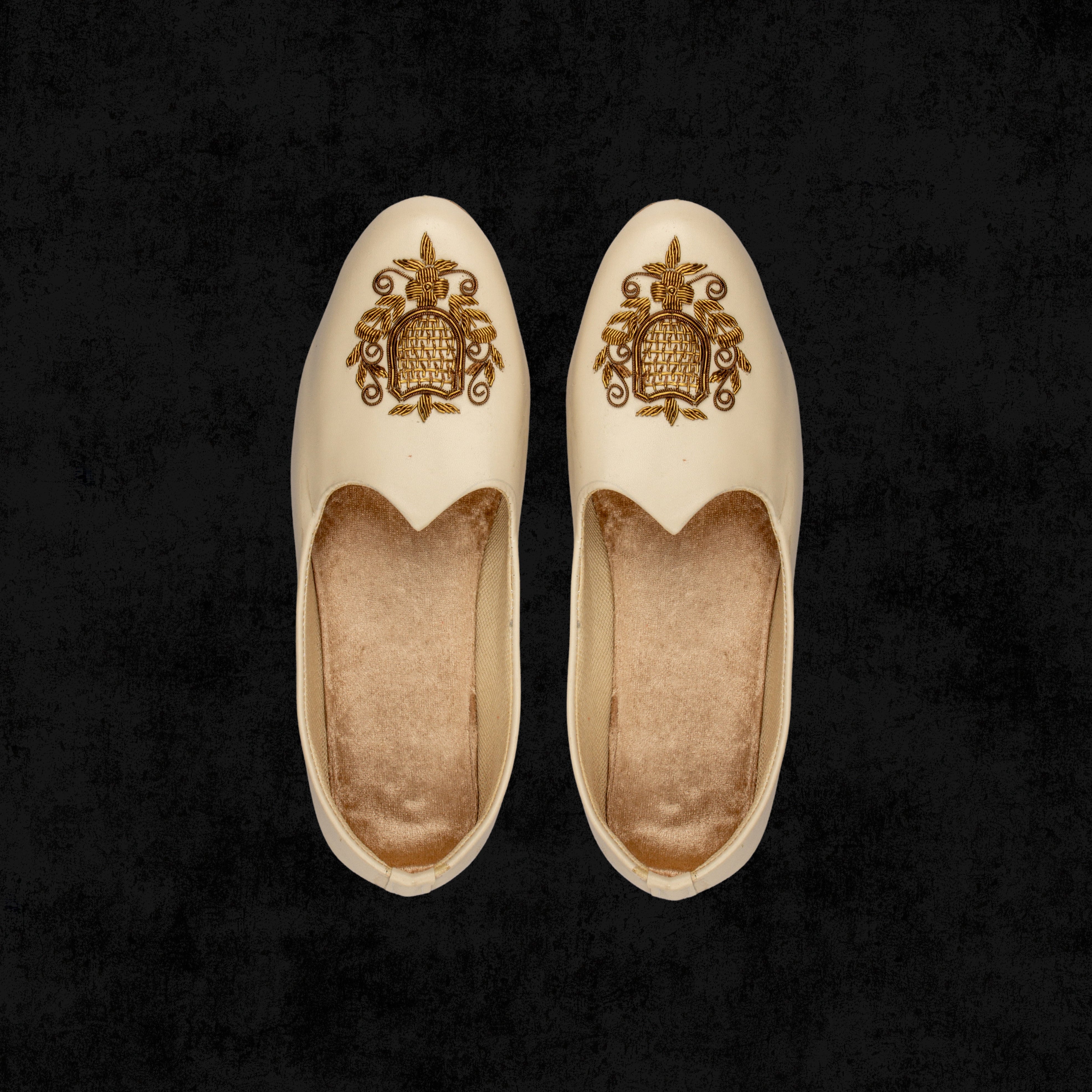 Cream Almond Shape Rexine Ethnic Loafers