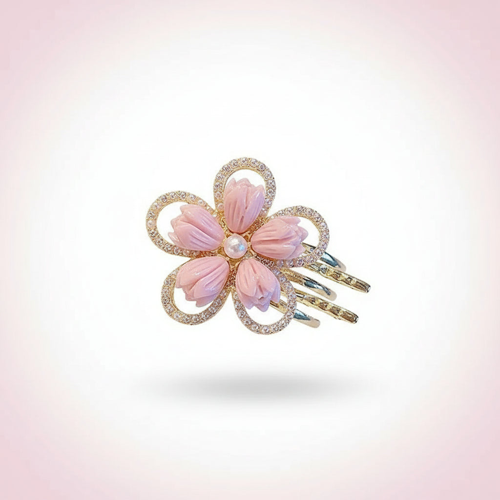 Purple Flower Alloy Pearl Hair Claw Set
