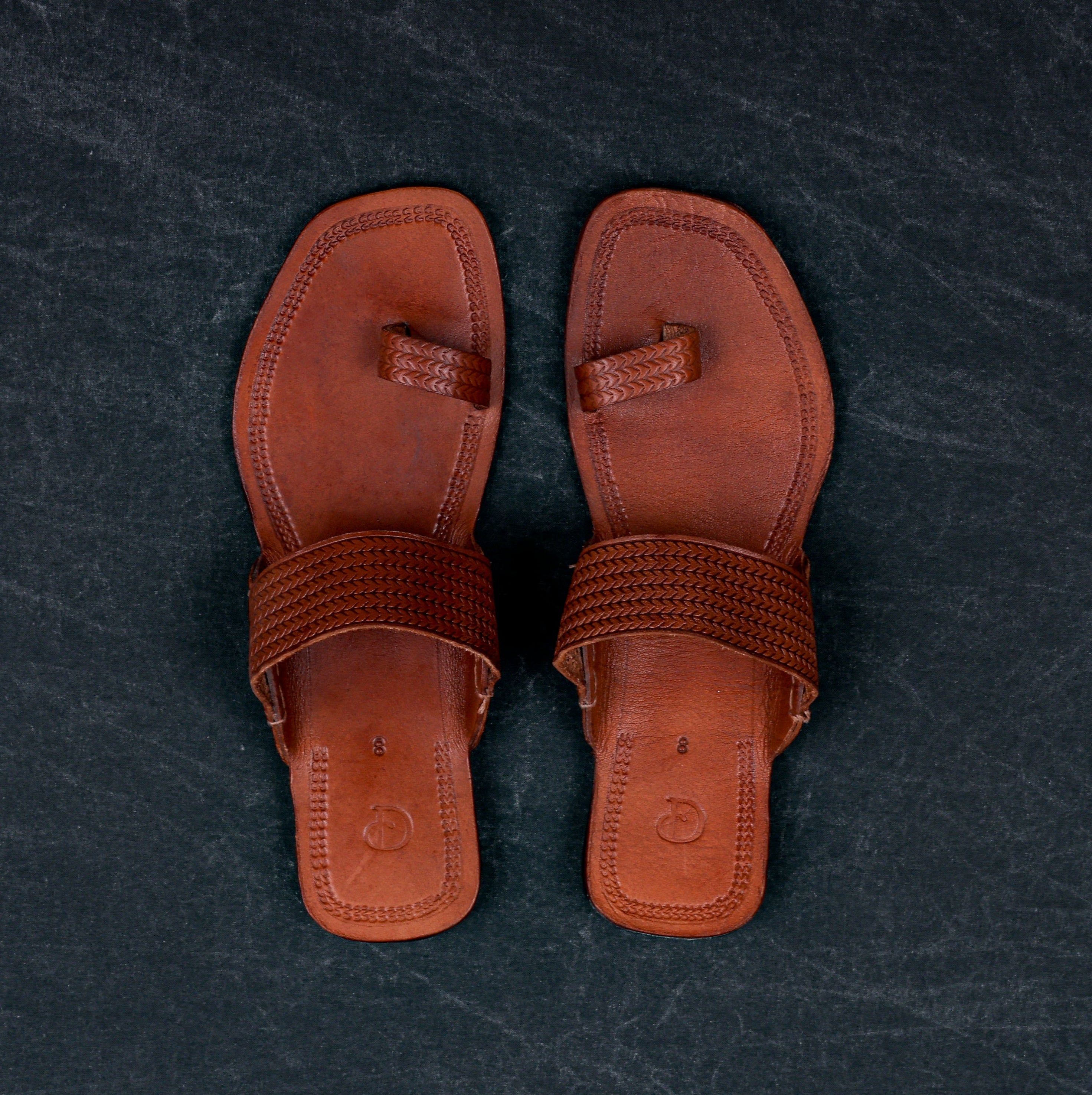 Tan Patent Kolhapuri Flats With Glossy Finish