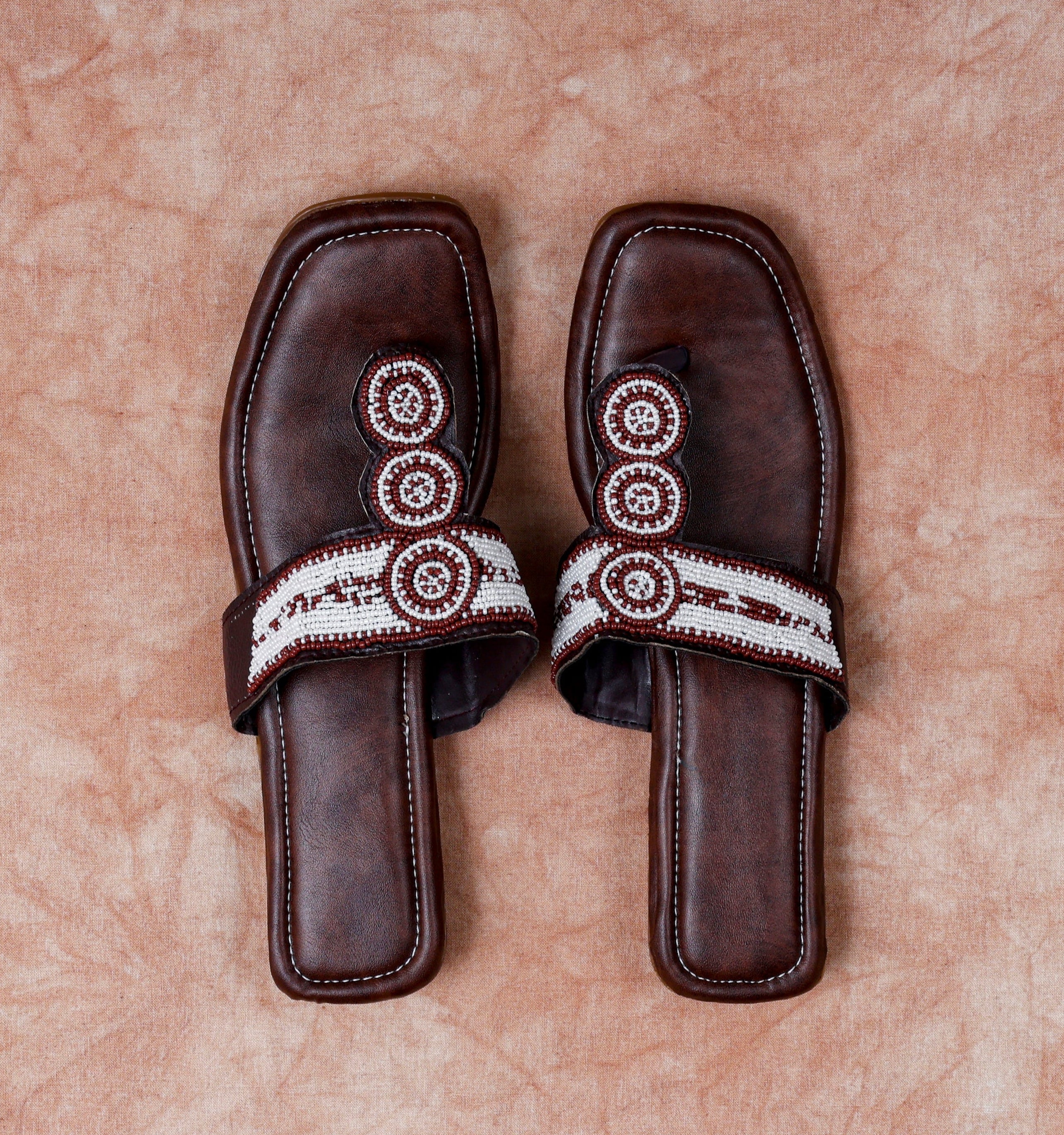 Brown Rexine Open Toe Ethnic Flats