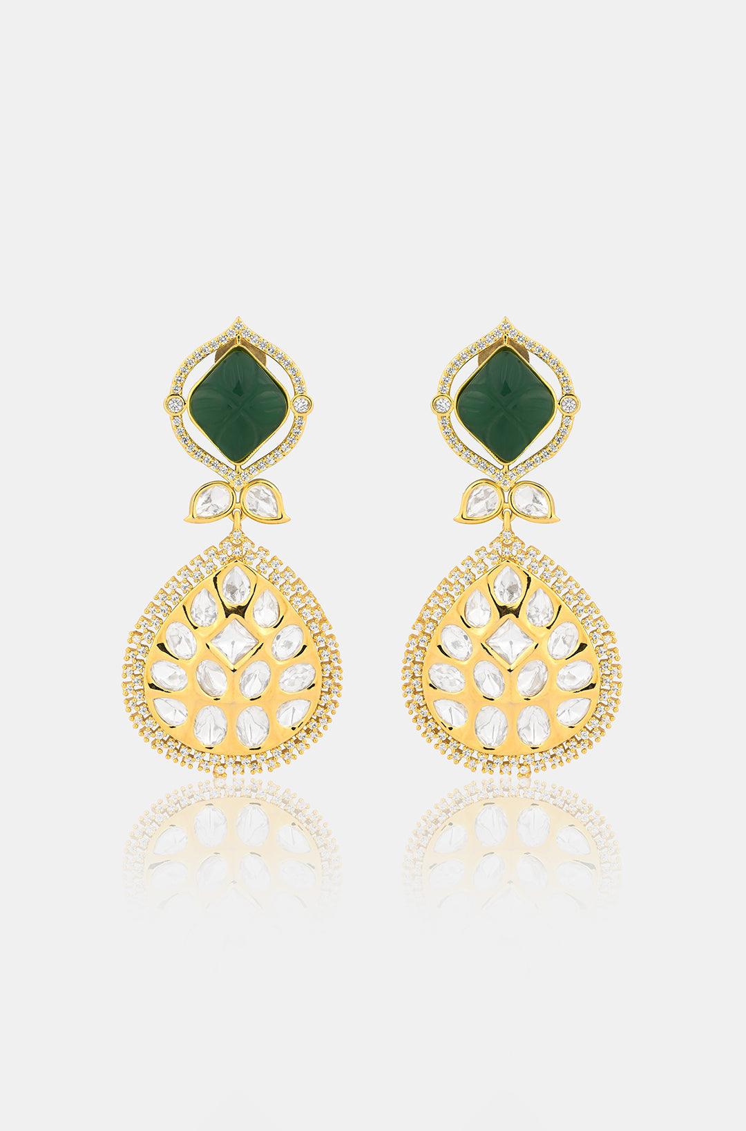 Carved Emerald Kundan Earrings - Dyulokha