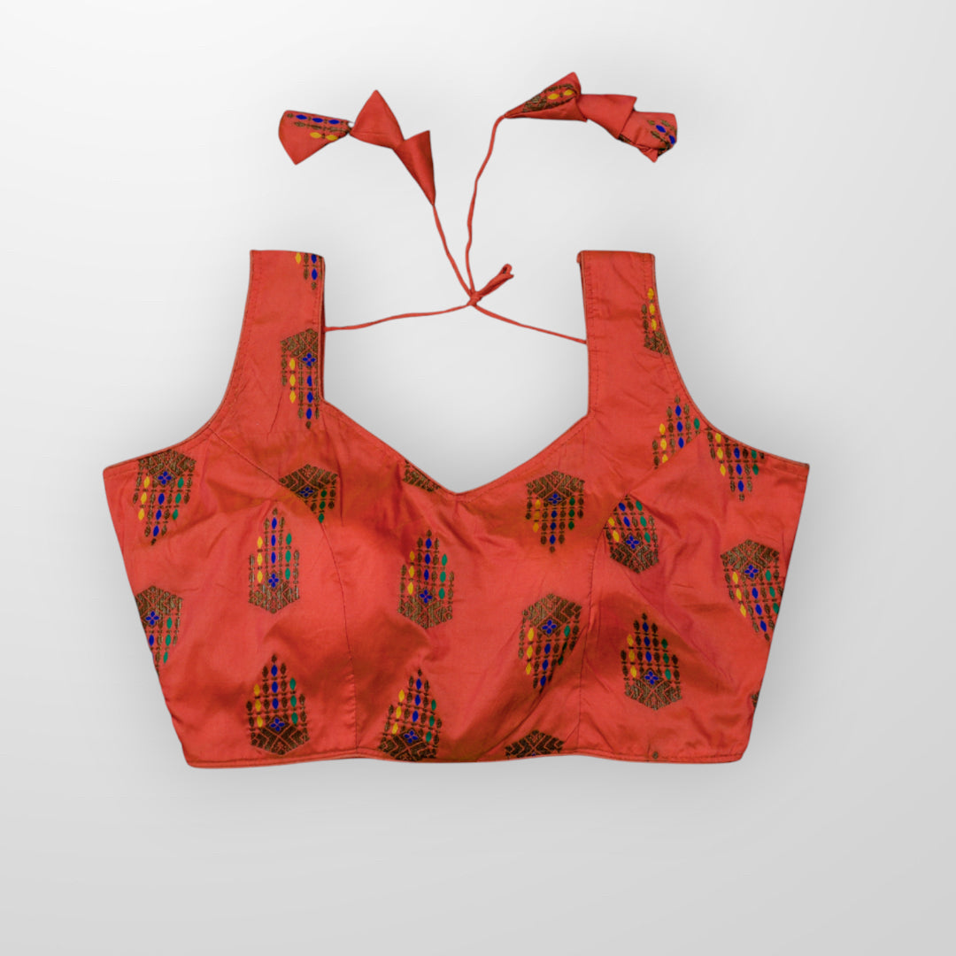 Multicolor Raw Silk U Neck Readymade Blouse