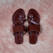Brown Soft Leather Open Toe Flats