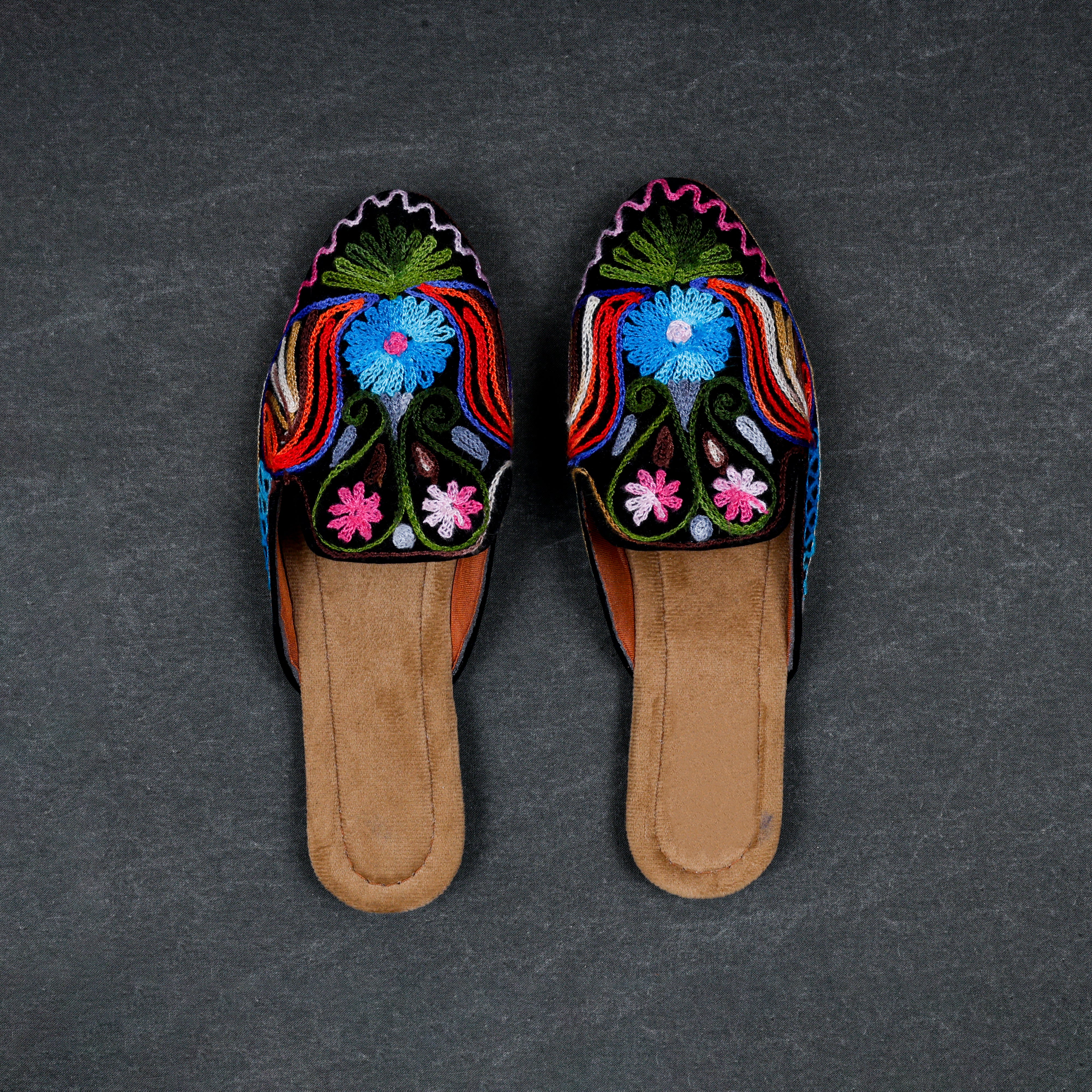Velvet Multicolor Pointed Mules