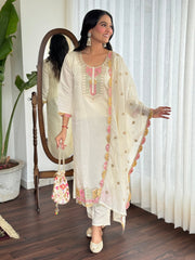 White Chanderi Silk Set with Elegant Embroidery