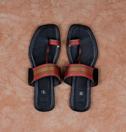 Black Two Tone Artisan Leather Flats