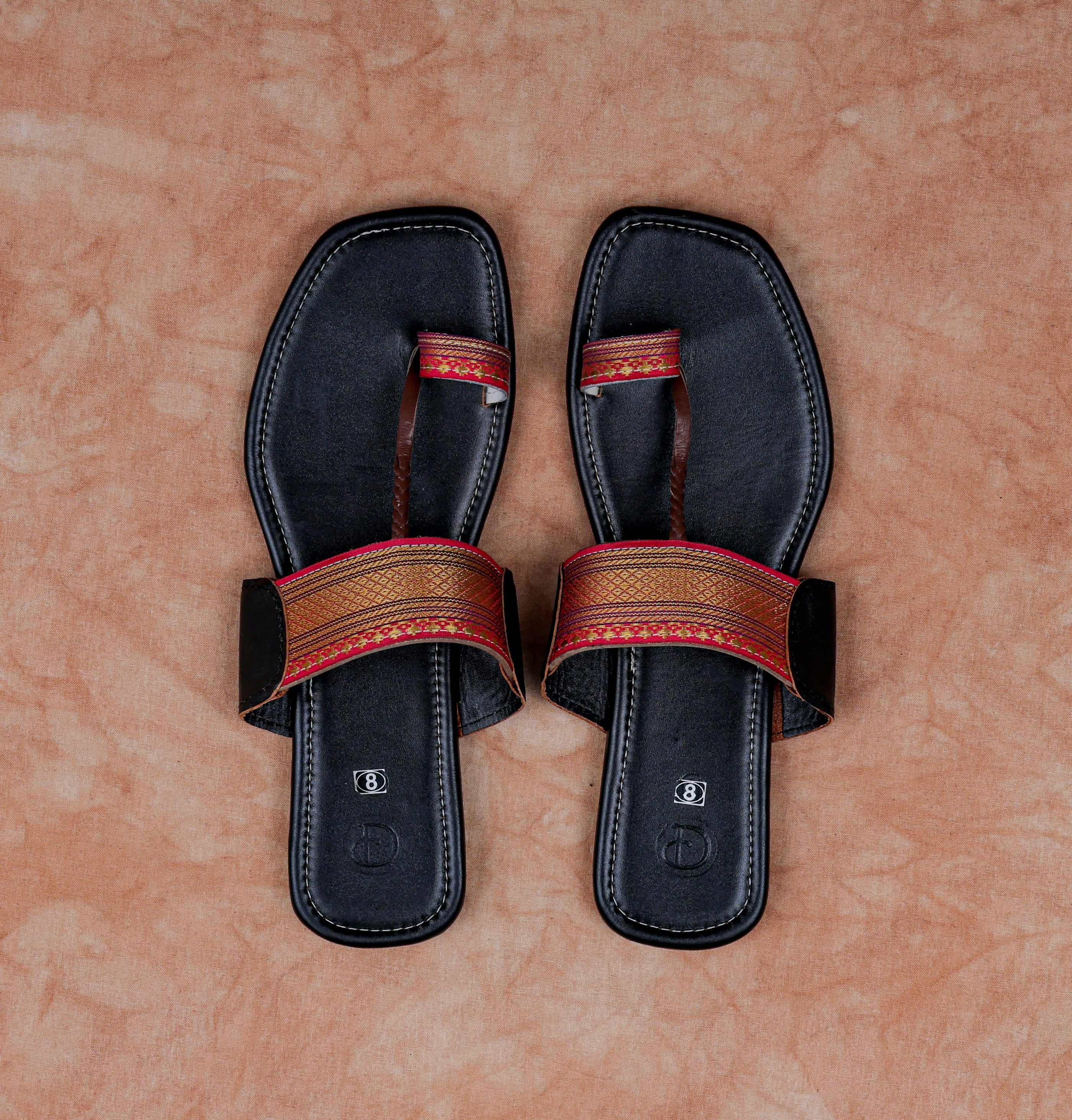 Black Two Tone Artisan Leather Flats