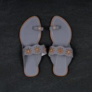 Grey Velvet Pointed Mule Flats