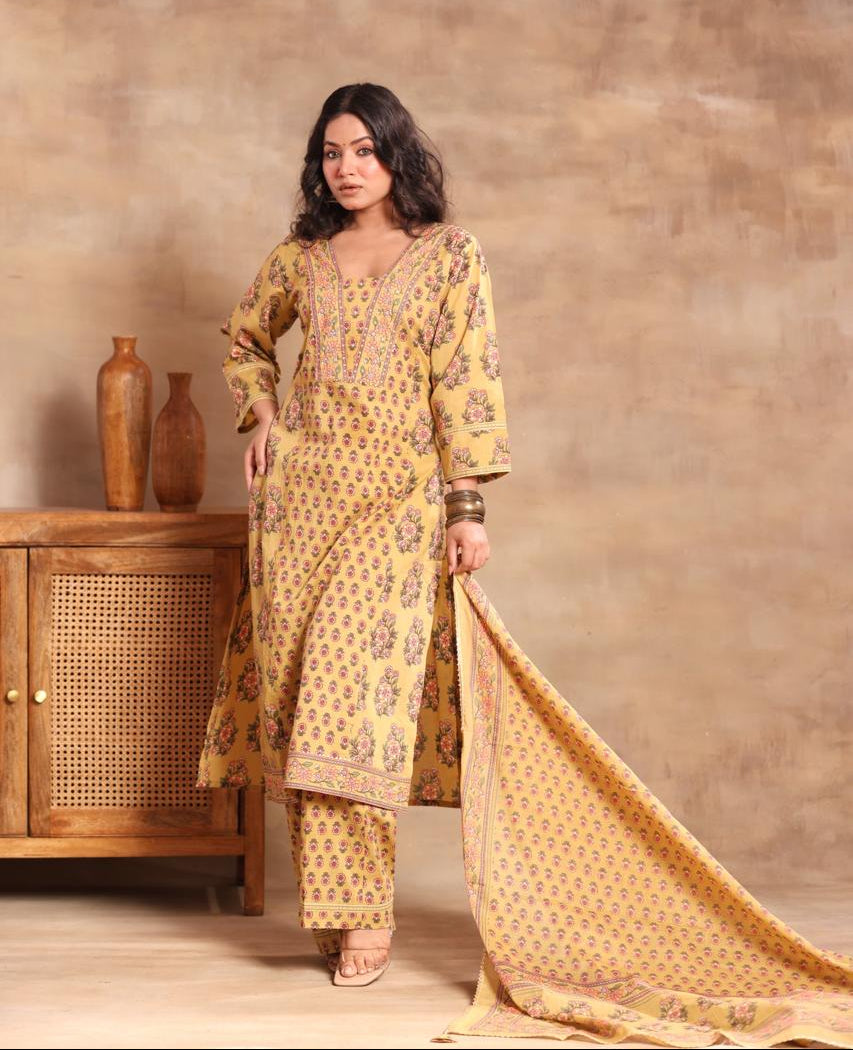 Mirror Work Cotton Kurta Set