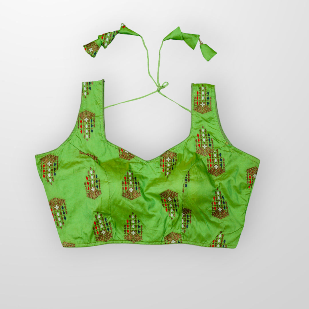 Multicolor Raw Silk U Neck Readymade Blouse
