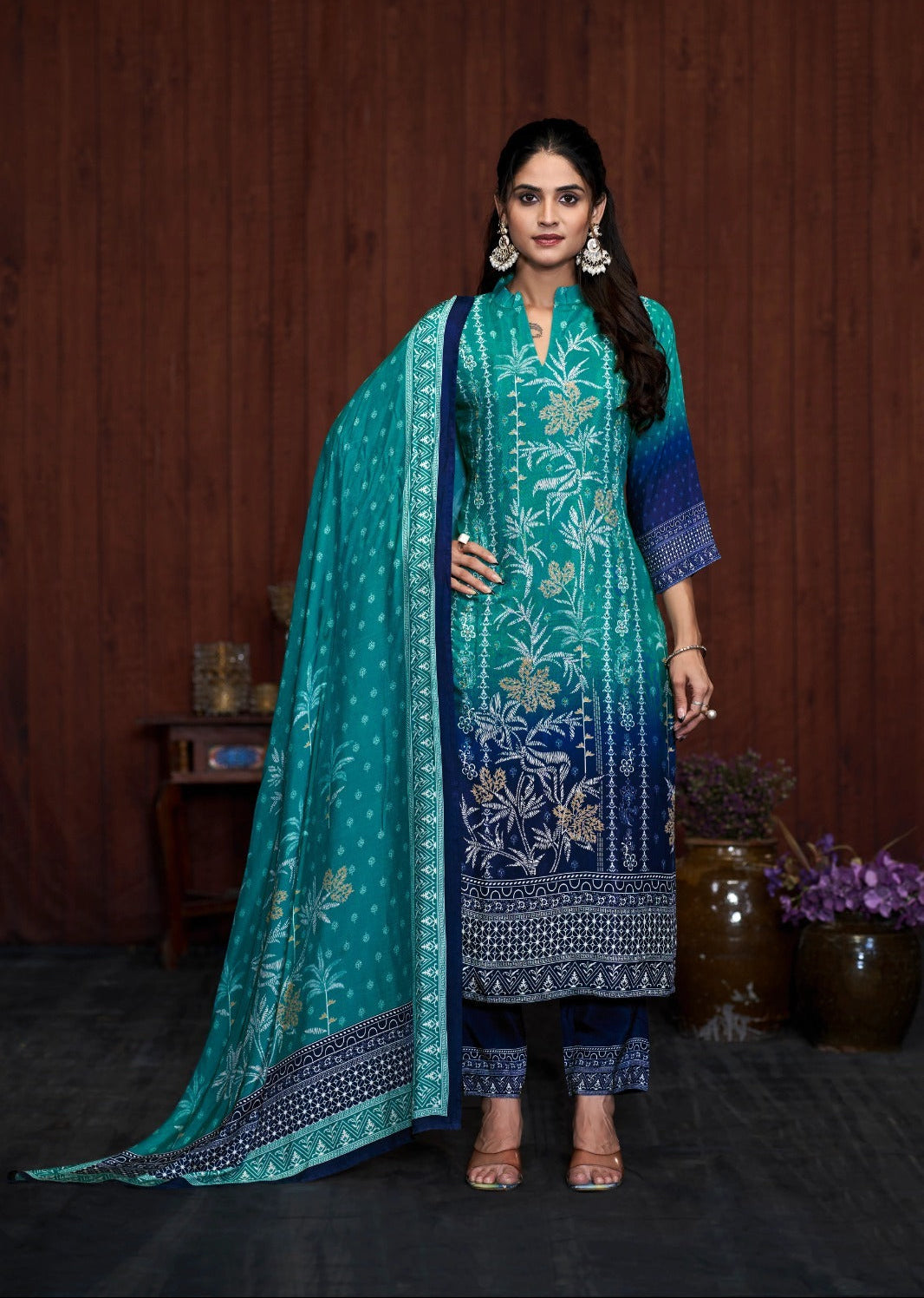 Sea Breeze Chinon Silk Embroidered Kurta Set