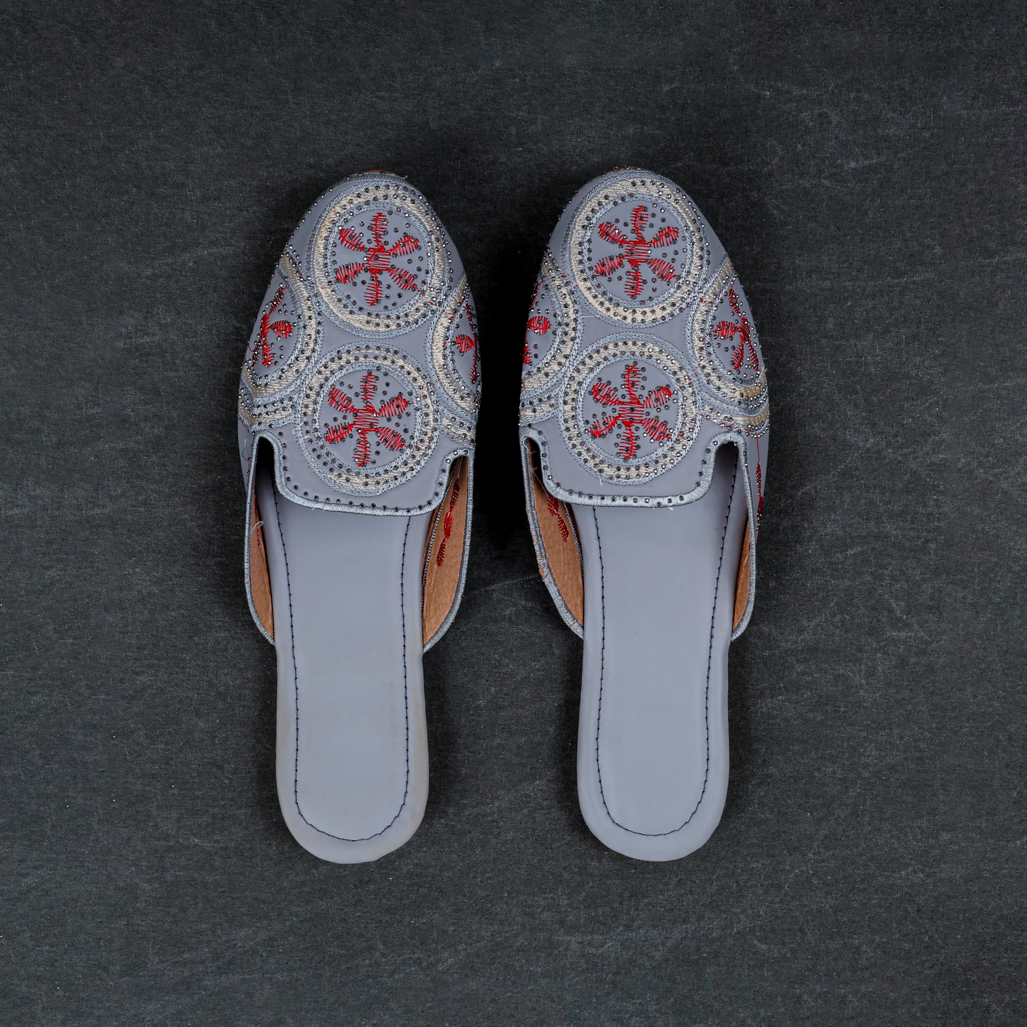 Handcrafted Light Grey Almond Mules