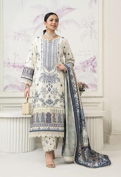 White Silk Beaded Floral Embroidered Pakistani Suit