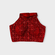 Velvet Jewel Neck Readymade Blouse