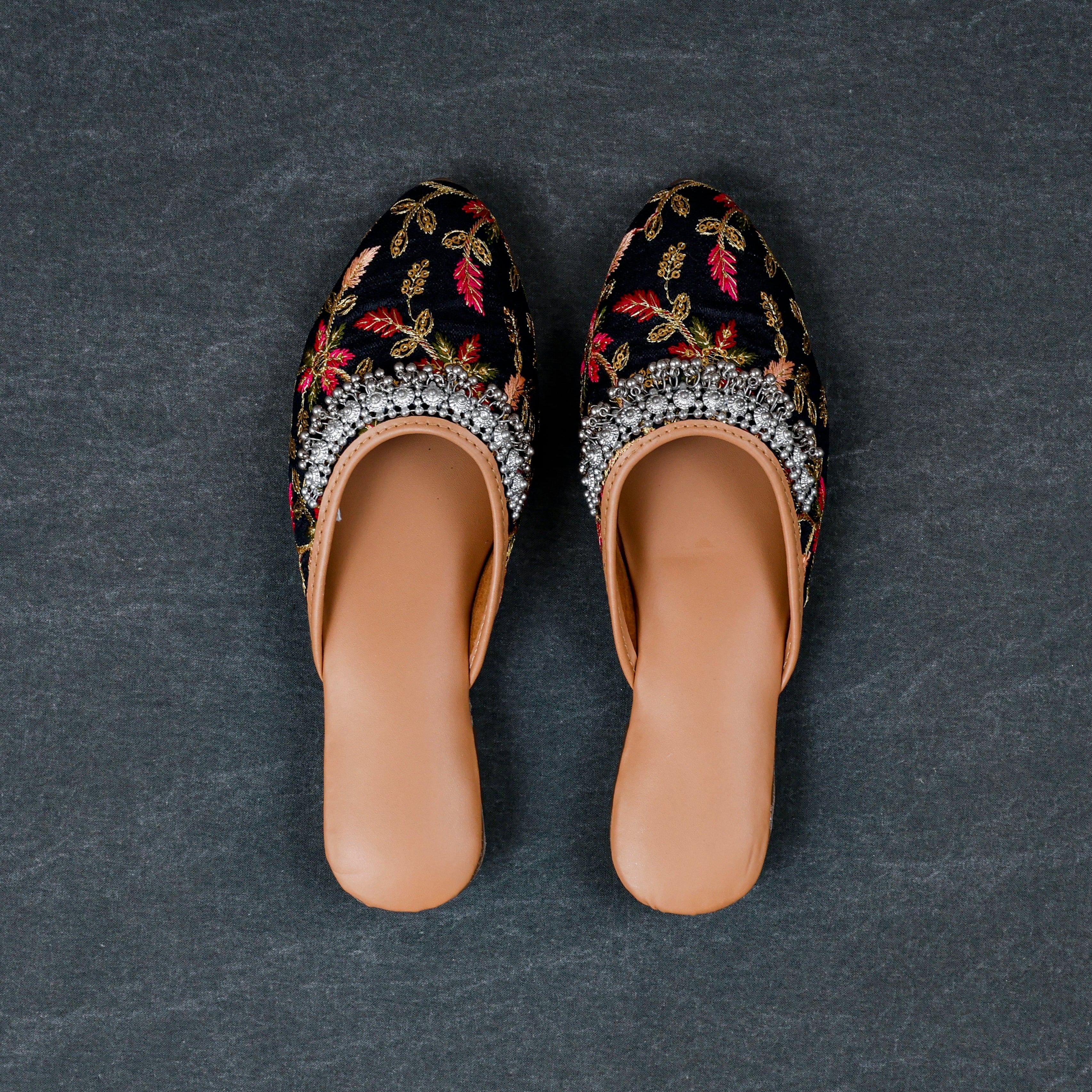 Black Soft Fabric Almond Mules