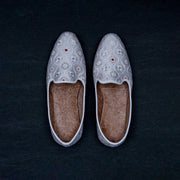White Textured Almond Shape Jutti
