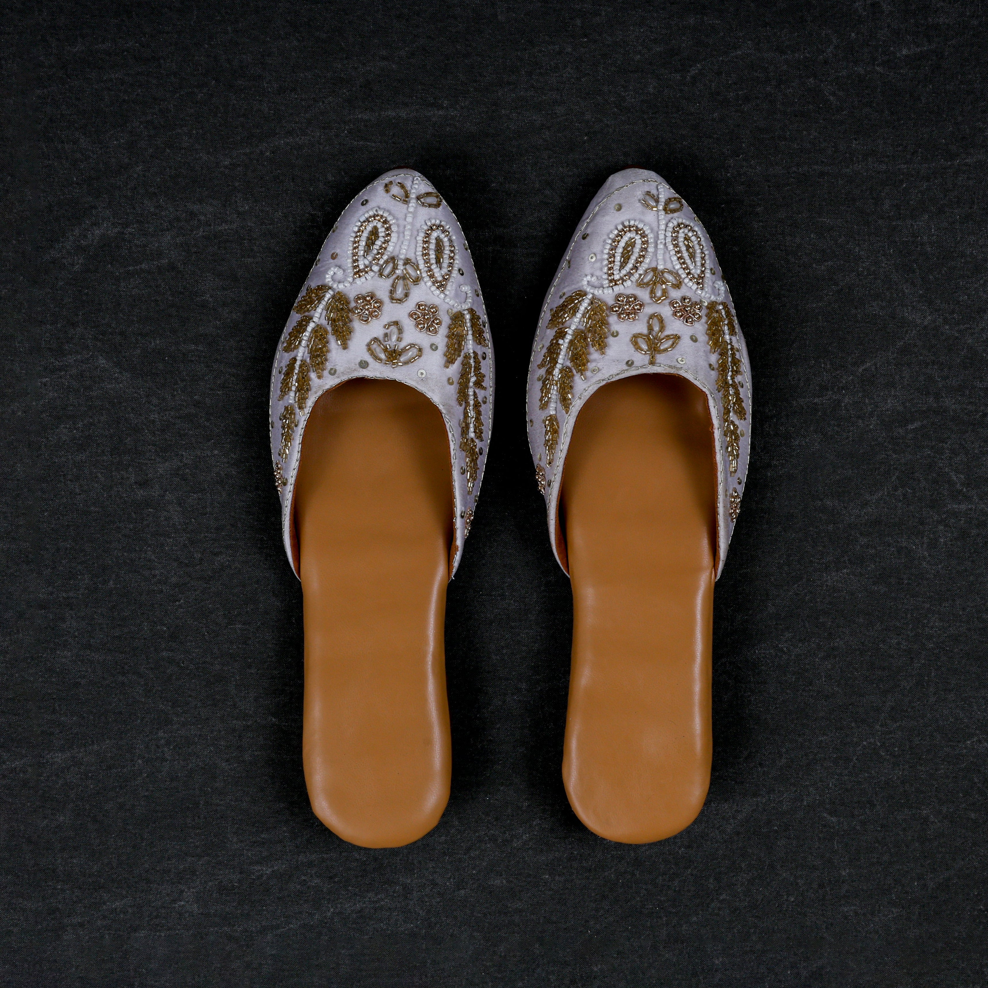 Two Tone Off White Mules With Textured Detail