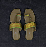 Olive Green Leather Kolhapuri Flats