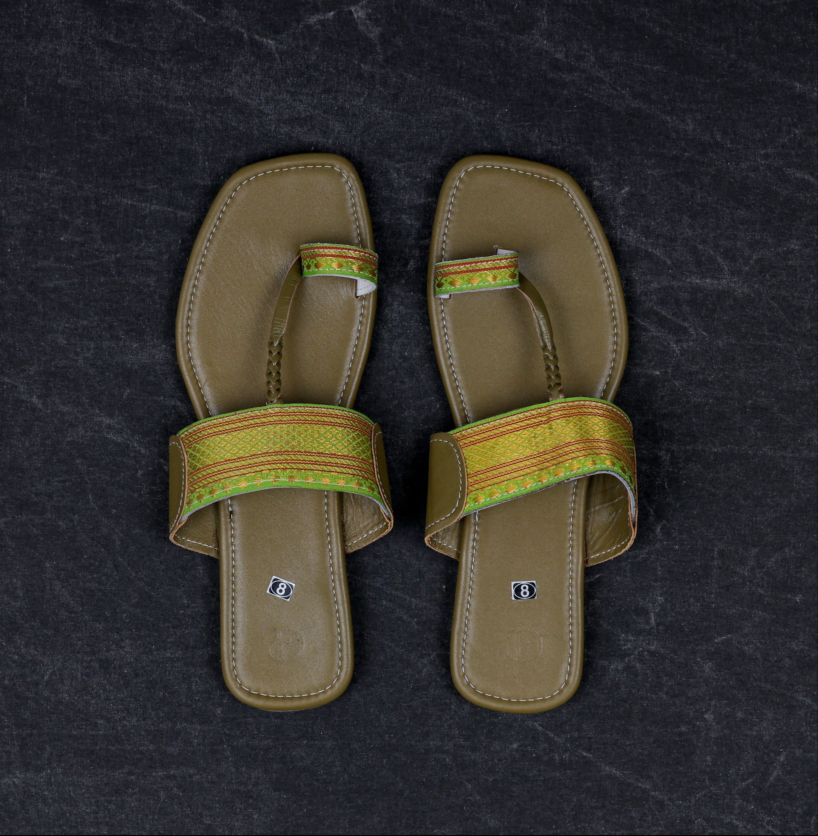 Olive Green Leather Kolhapuri Flats