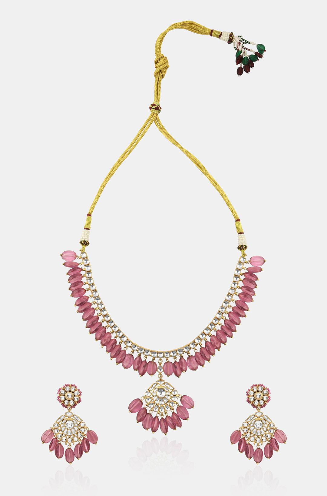 Pink Radiance Kundan Necklace Set - Dyulokha