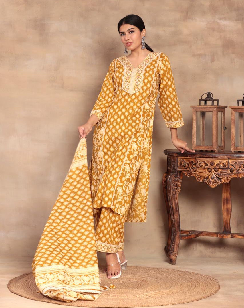 Embroidered Cotton Kurta Set