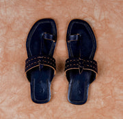 Navy Blue Open Toe Kolhapuri Sandals