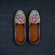 Gold Two Tone Fabric Ethnic Loafers