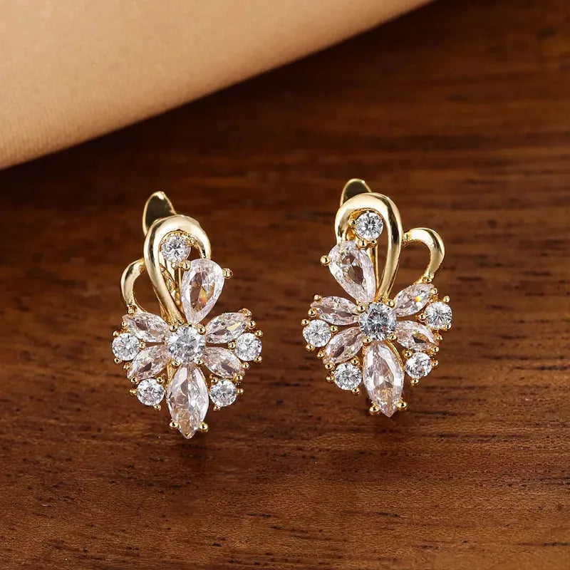 Sweet Flower Copper Zircon Ear Clips