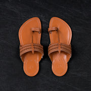 Tan Leather Open Toe Kolhapuri Sandals