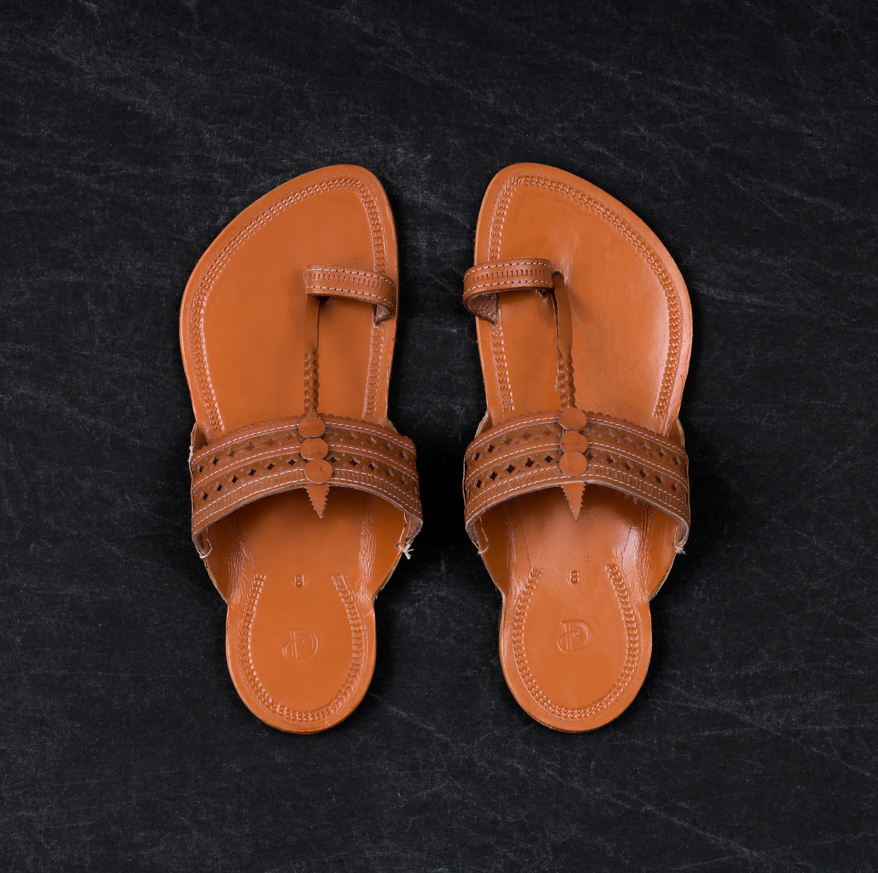 Tan Leather Open Toe Kolhapuri Sandals