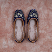 Blue Velvet Heritage Square Toe Jutti