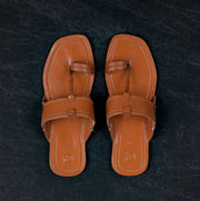 Tan Patent Leather Kolhapuri Sandals