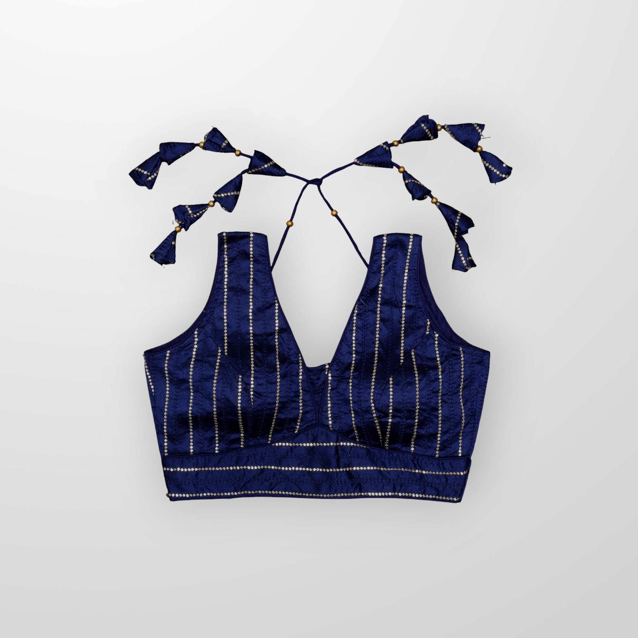 Raw Silk V Neck Embroidered Readymade Blouse