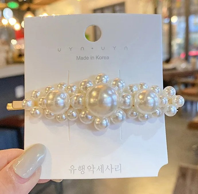 Geometric Alloy Plating Artificial Pearls Hair Clip