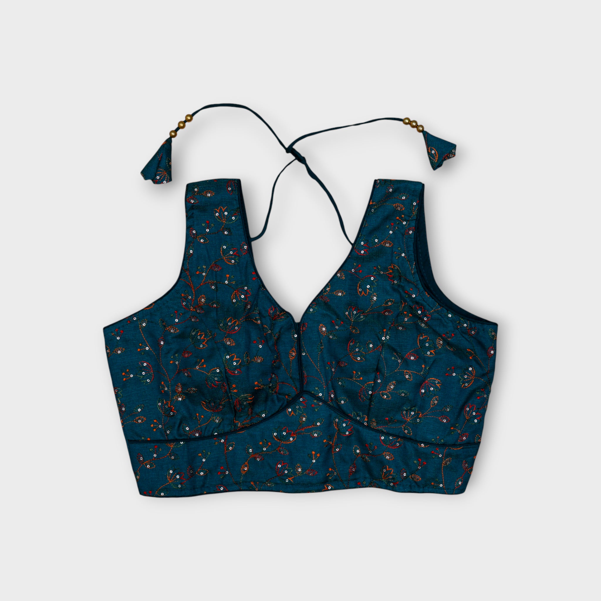 Silk V Neck Embroidered Readymade Blouse
