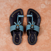 Handcrafted Sky Blue Two Tone Kolhapuri Sandals