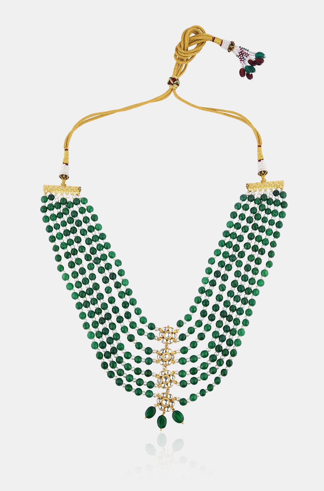 Green Kundan Cascade Necklace - Dyulokha