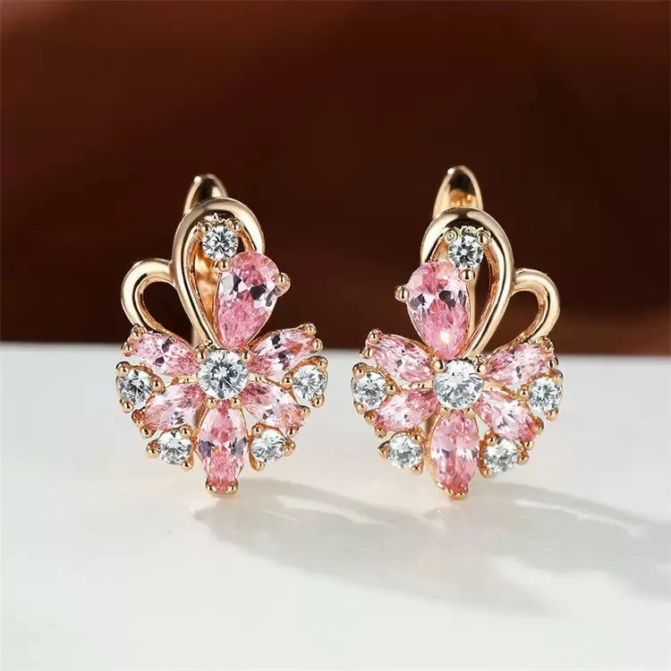 Sweet Flower Copper Zircon Ear Clips