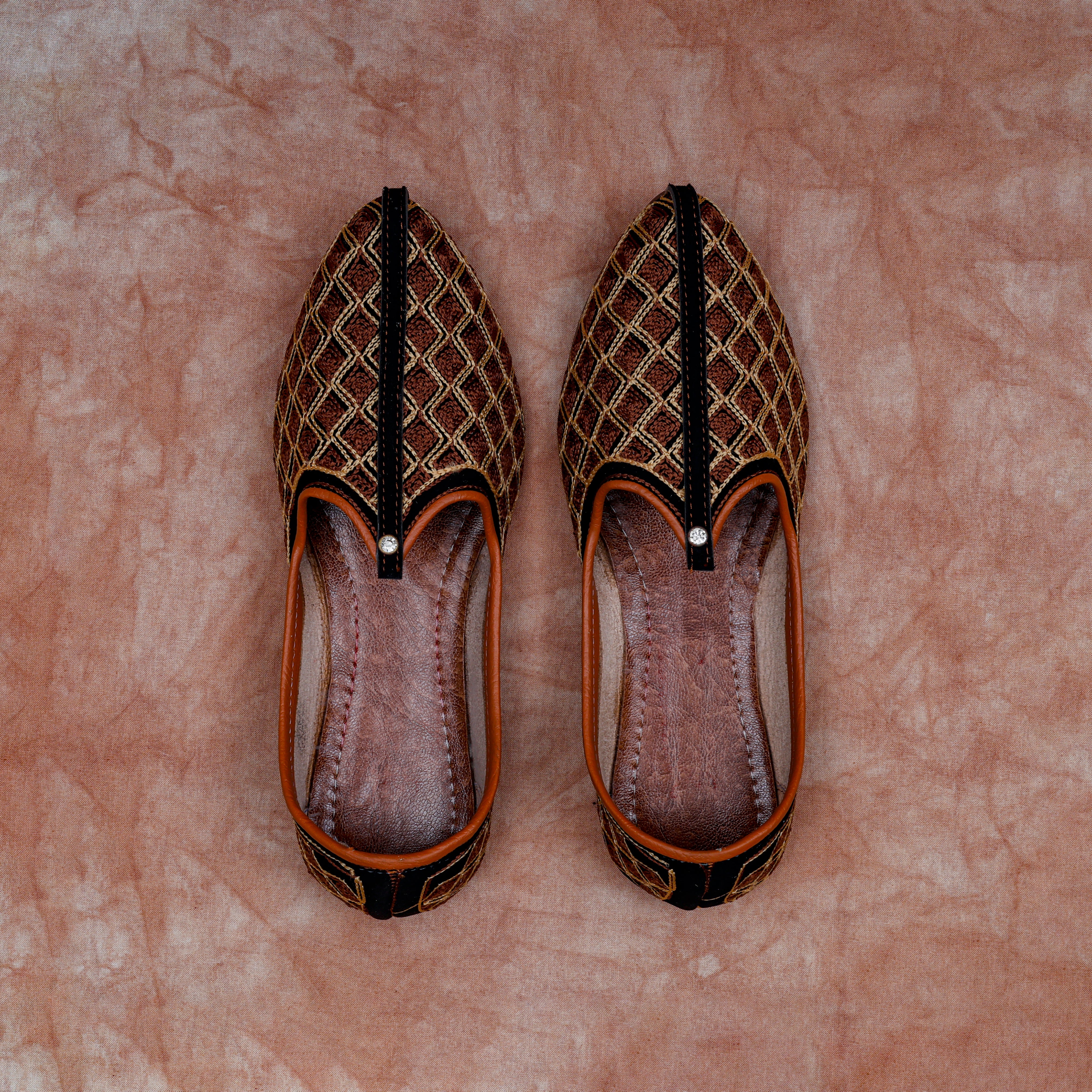 Textured Brown Artisan Jutti Flats