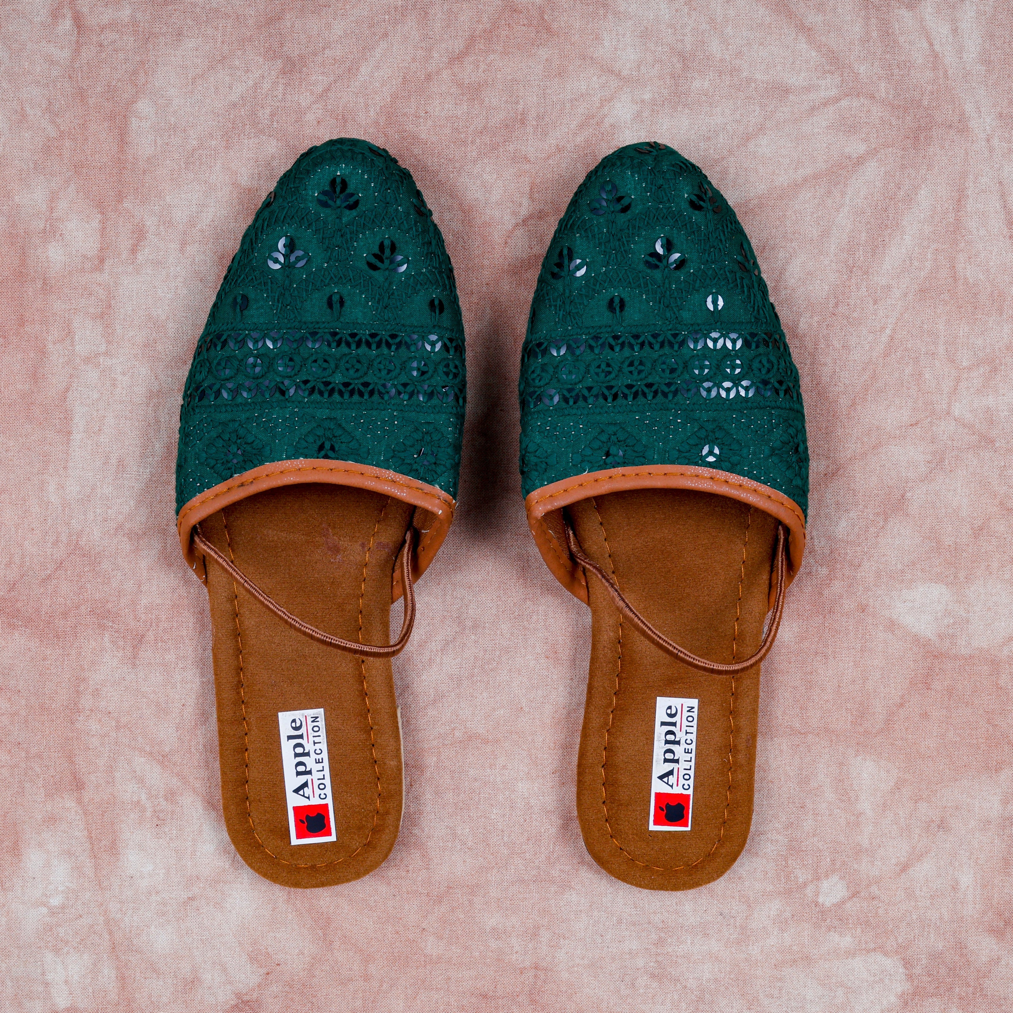 Almond Textured Green Ethnic Mules