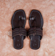 Dark Brown Heritage Patent Kolhapuri Sandals